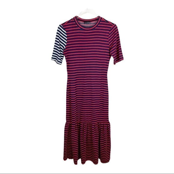 Cynthia Rowley Red/Blue Striped Maxi Dress Ruffle Bottom Sz S - Picture 3 of 10